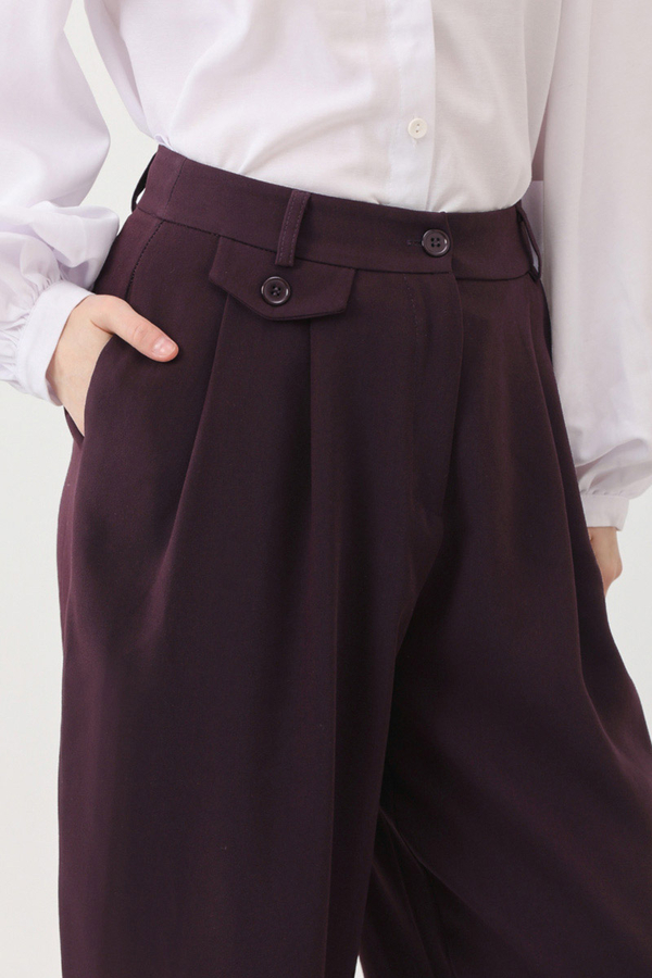Düğme Detaylı Pantolon Mürdüm - 13