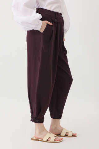 Düğme Detaylı Pantolon Mürdüm - 14