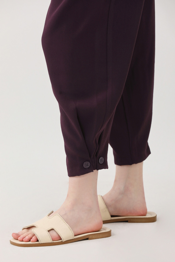 Düğme Detaylı Pantolon Mürdüm - 15