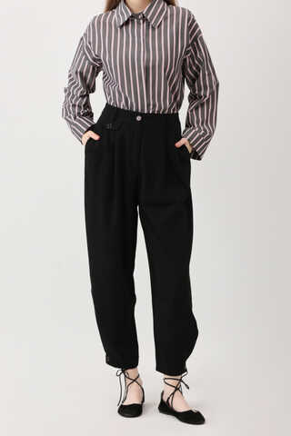 Düğme Detaylı Pantolon Siyah - 3