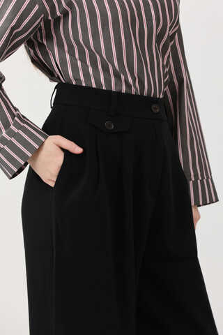 Düğme Detaylı Pantolon Siyah - 4