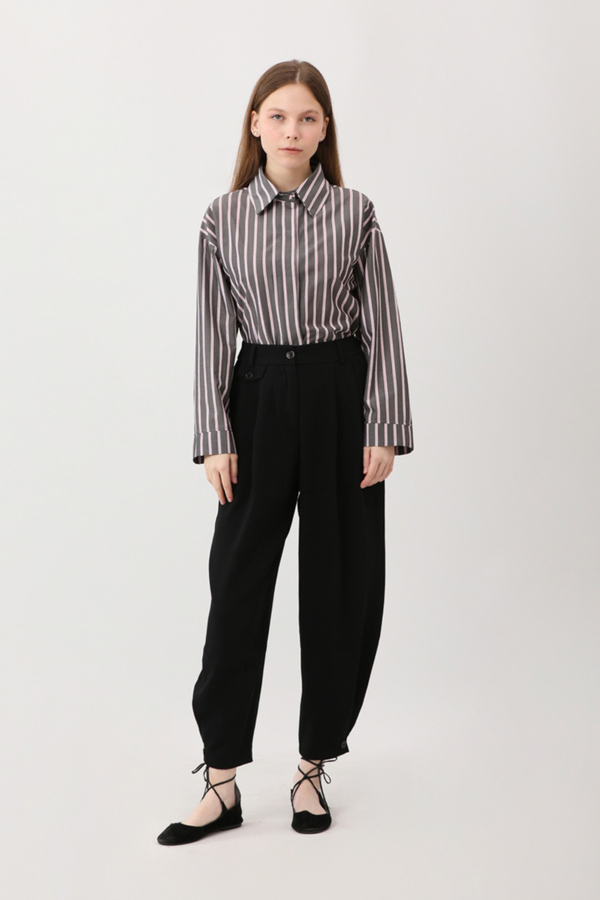 Düğme Detaylı Pantolon Siyah - 1