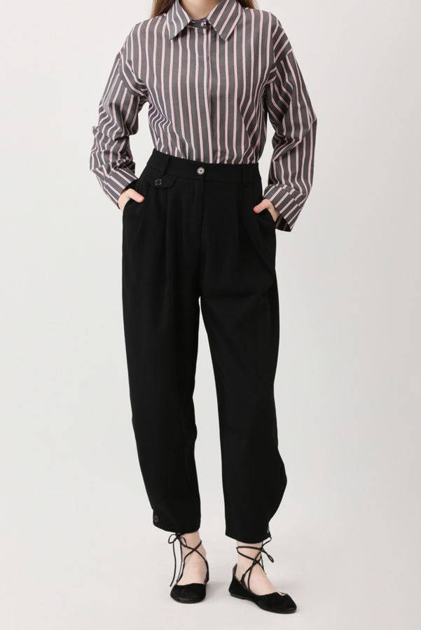 Düğme Detaylı Pantolon Siyah - 3