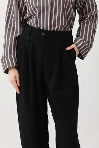 Düğme Detaylı Pantolon Siyah - 12