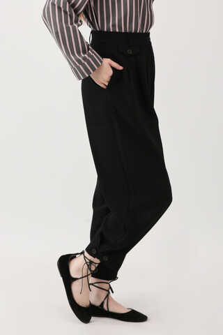 Düğme Detaylı Pantolon Siyah - 13