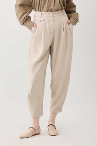 Düğme Detaylı Pantolon Taş - 3