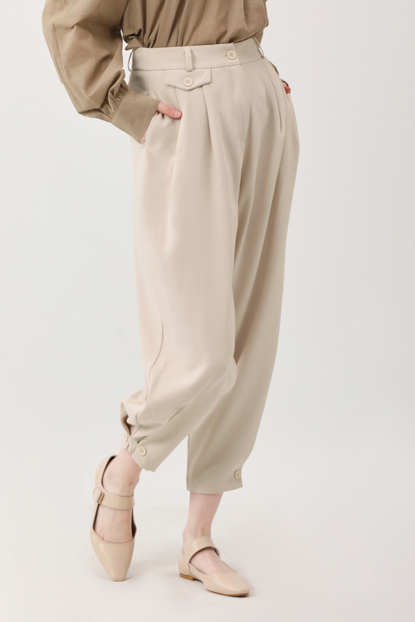 Düğme Detaylı Pantolon Taş - 12