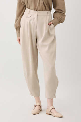 Düğme Detaylı Pantolon Taş - 13