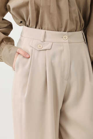 Düğme Detaylı Pantolon Taş - 6