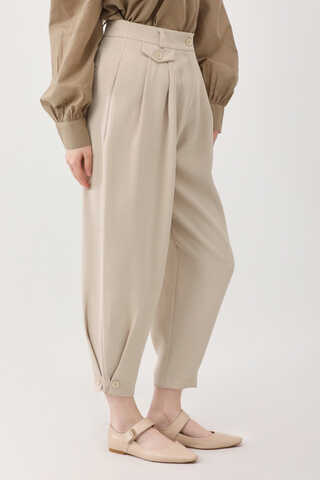 Düğme Detaylı Pantolon Taş - 5