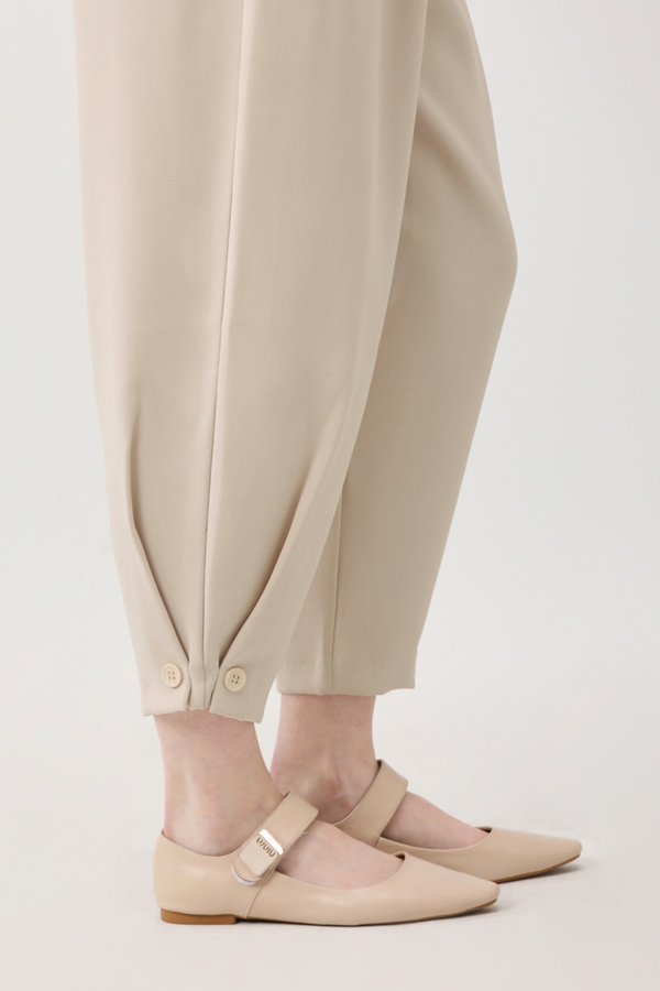 Düğme Detaylı Pantolon Taş - 7