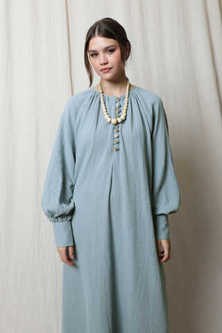 Düğme Yaka Müslin Elbise Bebe Mavisi - 2