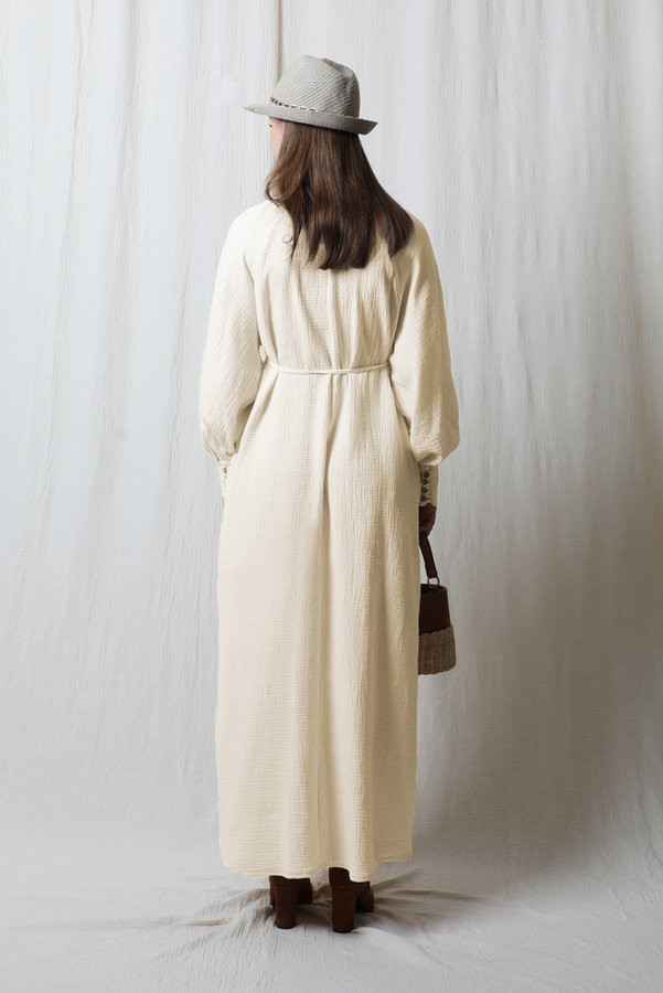 Düğme Yaka Müslin Elbise Taş - 7