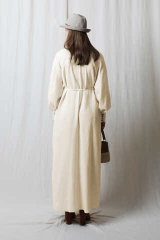 Düğme Yaka Müslin Elbise Taş - 7