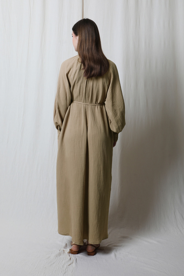 Düğme Yaka Müslin Elbise Vizon - 7