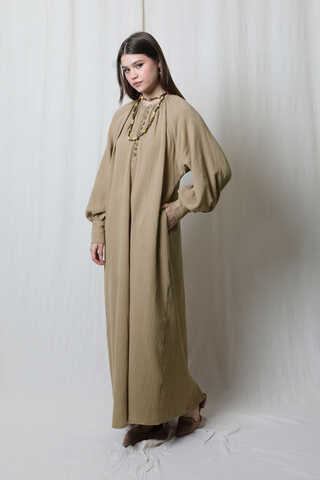 Düğme Yaka Müslin Elbise Vizon - 6