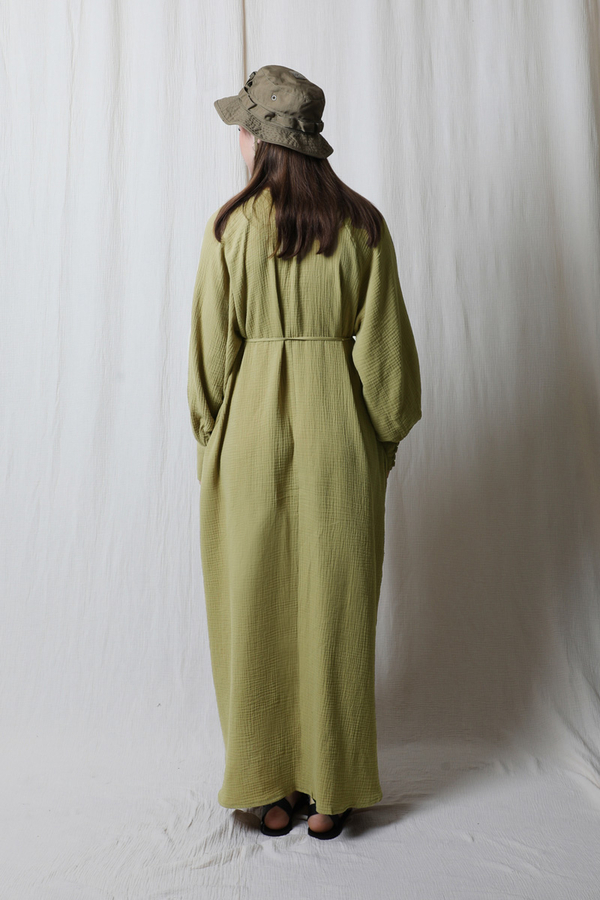 Düğme Yaka Müslin Elbise Yağ Yeşili - 8