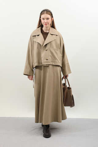 Düğmeli Ceket Etek Takım Camel - 2