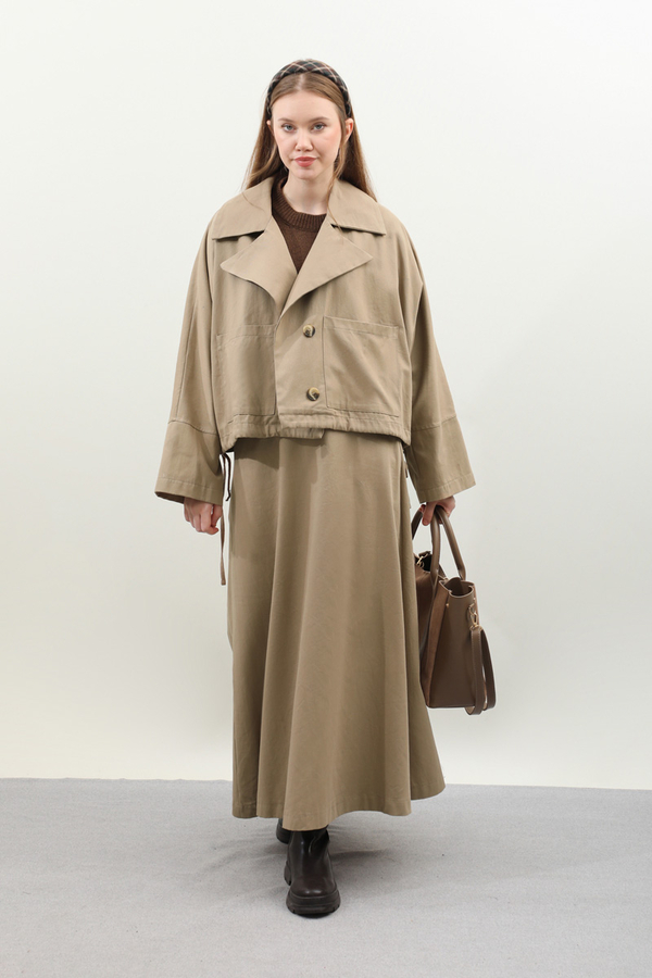 Düğmeli Ceket Etek Takım Camel - 2