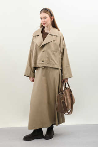 Düğmeli Ceket Etek Takım Camel - 3