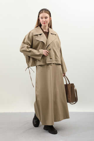 Düğmeli Ceket Etek Takım Camel - 4