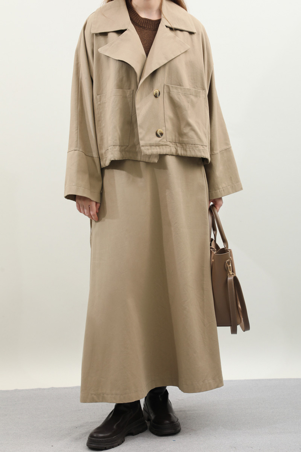 Düğmeli Ceket Etek Takım Camel - 5