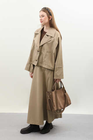 Düğmeli Ceket Etek Takım Camel - 6