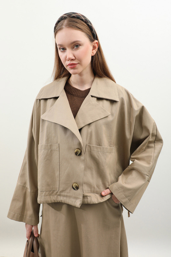 Düğmeli Ceket Etek Takım Camel - 7