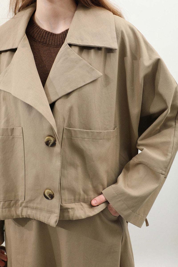 Düğmeli Ceket Etek Takım Camel - 8