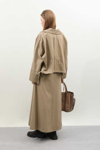 Düğmeli Ceket Etek Takım Camel - 9