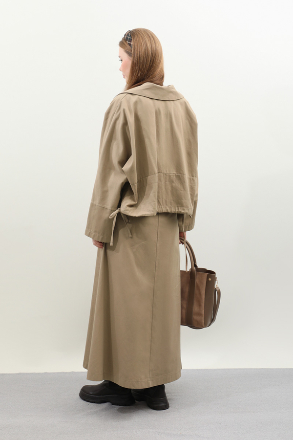 Düğmeli Ceket Etek Takım Camel - 9