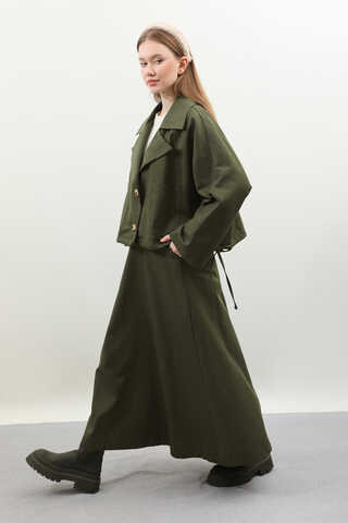 Düğmeli Ceket Etek Takım Haki - 6