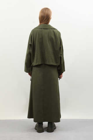 Düğmeli Ceket Etek Takım Haki - 9