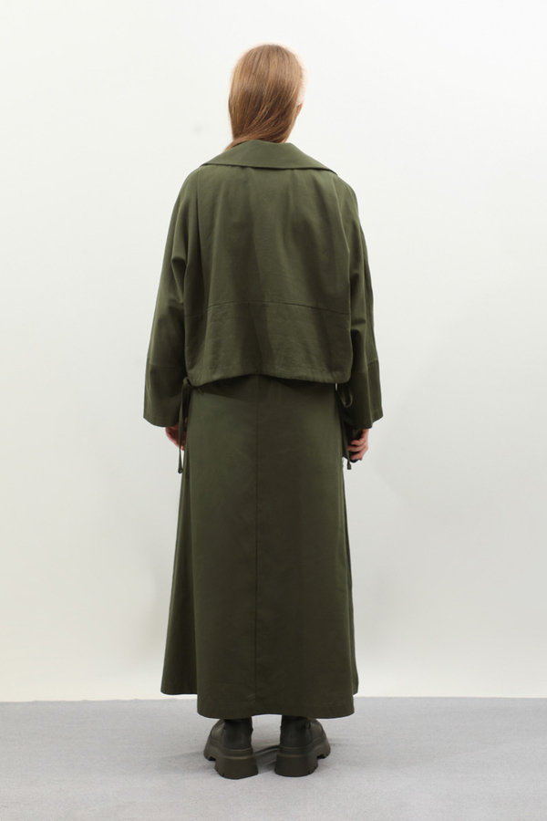 Düğmeli Ceket Etek Takım Haki - 9