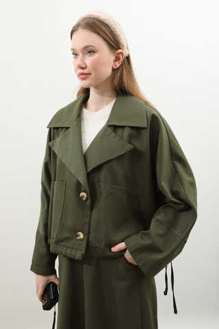 Düğmeli Ceket Etek Takım Haki - 7