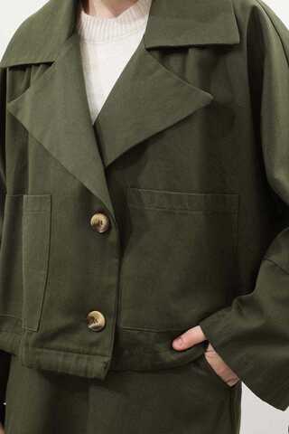 Düğmeli Ceket Etek Takım Haki - 8