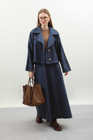 Düğmeli Ceket Etek Takım Lacivert - 2