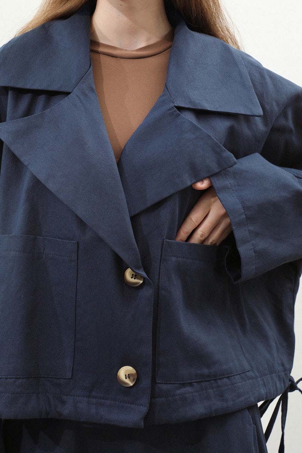 Düğmeli Ceket Etek Takım Lacivert - 8