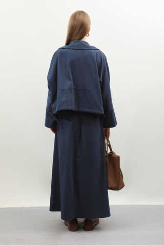 Düğmeli Ceket Etek Takım Lacivert - 9