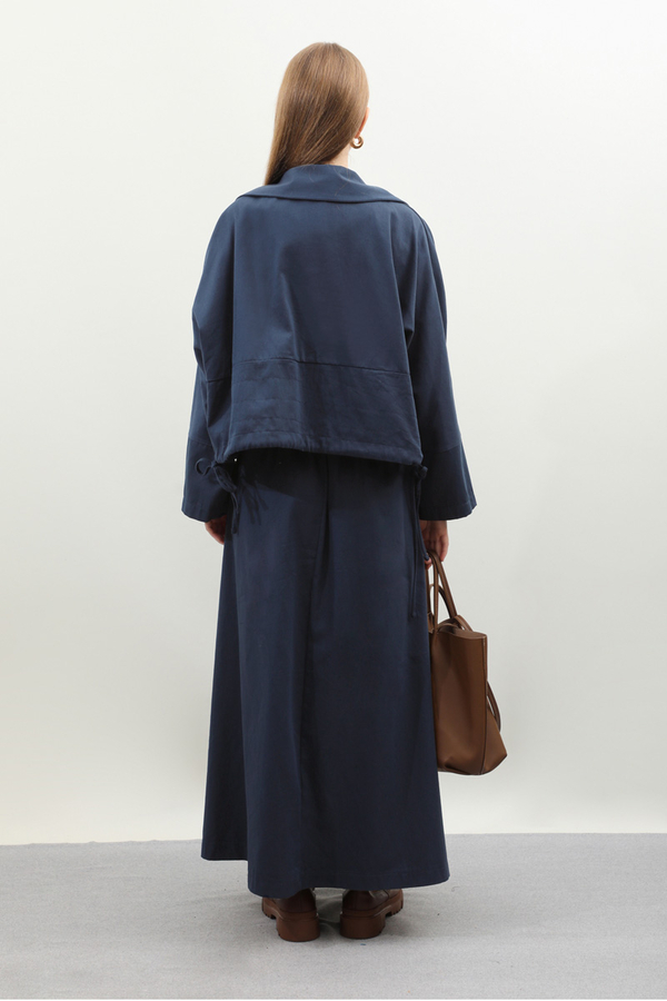 Düğmeli Ceket Etek Takım Lacivert - 9