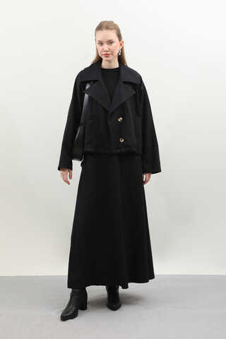 Düğmeli Ceket Etek Takım Siyah - 2