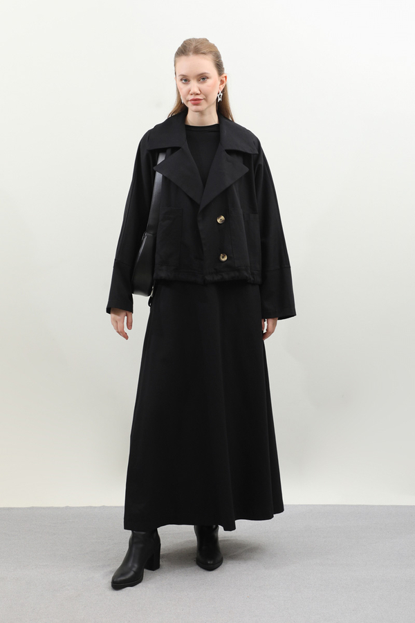 Düğmeli Ceket Etek Takım Siyah - 2