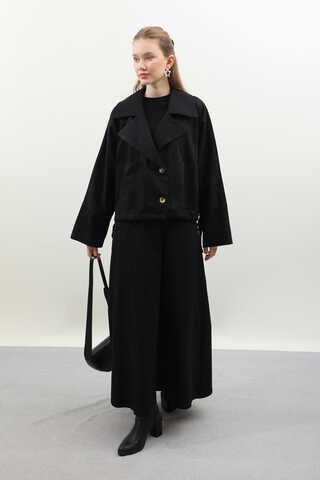 Düğmeli Ceket Etek Takım Siyah - 5