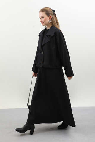 Düğmeli Ceket Etek Takım Siyah - 6