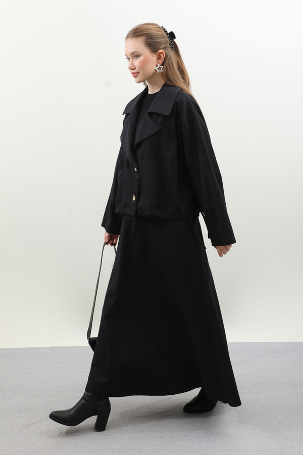 Düğmeli Ceket Etek Takım Siyah - 6