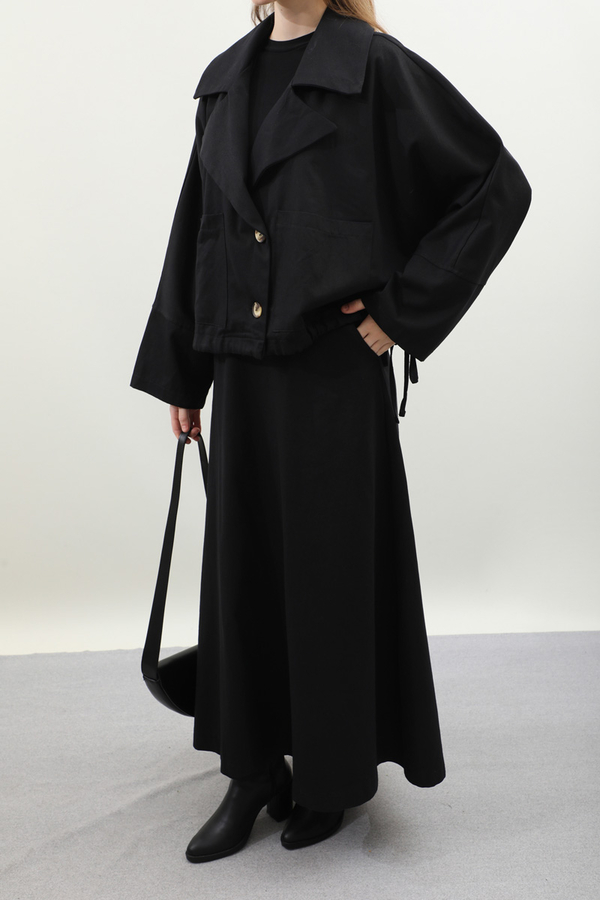 Düğmeli Ceket Etek Takım Siyah - 7