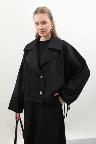 Düğmeli Ceket Etek Takım Siyah - 1