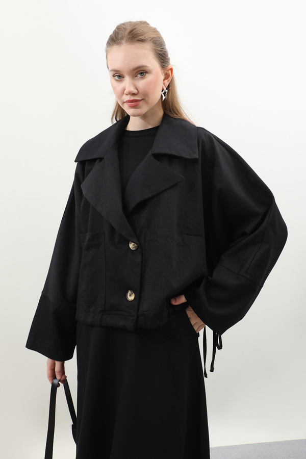 Düğmeli Ceket Etek Takım Siyah - 1