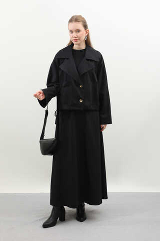 Düğmeli Ceket Etek Takım Siyah - 4