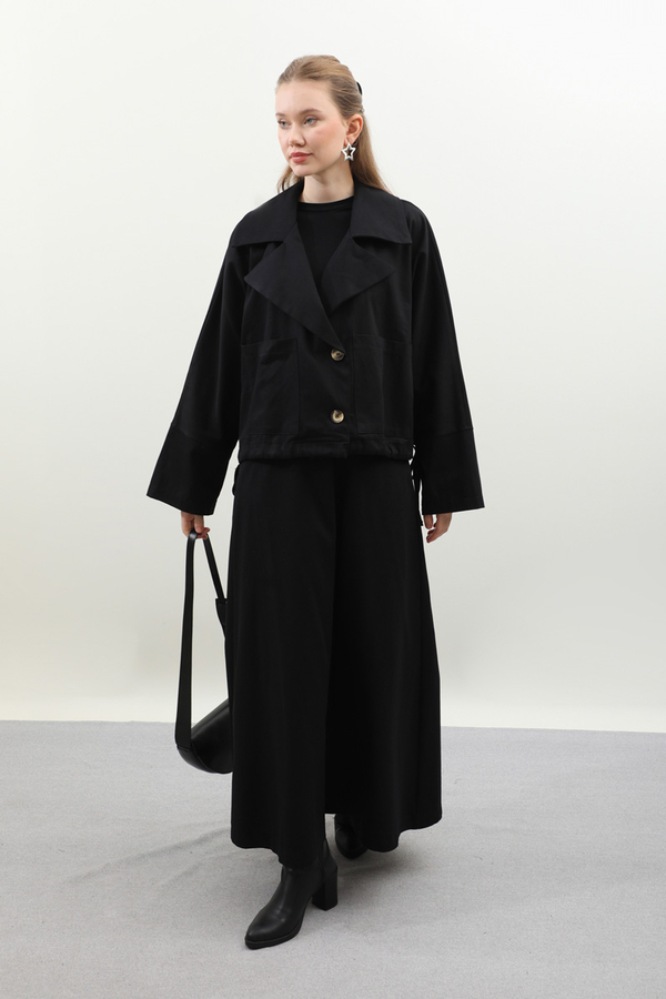 Düğmeli Ceket Etek Takım Siyah - 5